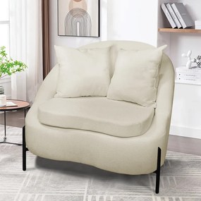 Poltrona Decorativa Orgânica Pé de Metal Preto Zaya Bouclê C05 - D'Rossi - Bege