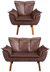 Sofá Namoradeira e Poltrona Pé Palito Castanho Opala Corano D03 - D'Rossi - Marrom