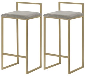 Kit 2 Banqueta Decorativa Selena Base Gold Veludo Cinza G41 - Gran Belo