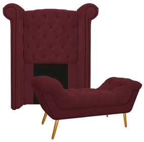 Kit Cabeceira e Calçadeira Veneza 100 cm Solteiro Suede Bordô - ADJ Decor