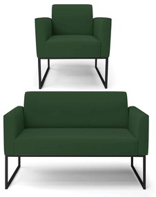 Sofá Namoradeira com Poltrona Base Industrial Preto Marisa Veludo D03 - D'Rossi - Verde