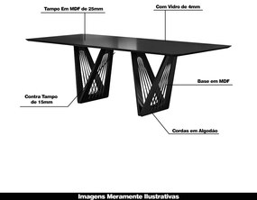 Mesa Sala de Jantar 8 Lugares 250cm Tampo de Vidro Giaguaro Preto/Ébano G13 - Gran Belo