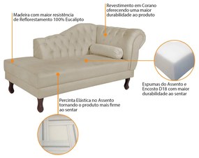 Recamier Diana 160cm Lado Esquerdo Corano Bege - ADJ Decor