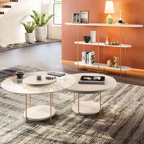 Conjunto Infinity Aparador 2 Mesas Centro Sky MDF/Vidro Off White G26 - Hb Móveis