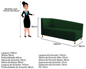 Recamier Valéria 160cm Lado Esquerdo Suede Verde - ADJ Decor