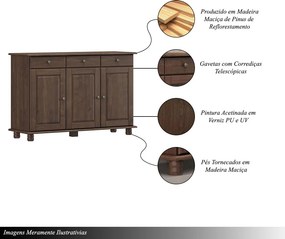 Balcão Madeira Maciça Garnet 3 Portas Café - G74 - Gran Belo