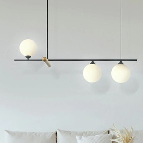 Pendente Bambu Metal Preto E Bronze Vidro Branco 19X80X29Cm 3Xg9 | Bel...