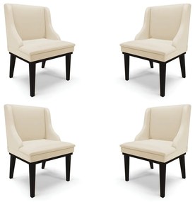 Kit 4 Cadeiras Decorativas Sala de Jantar Base Fixa de Madeira Firenze PU Bege/Preto G19 - Gran Belo