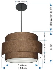 Lustre Pendente Cilíndrico Md-4384 Cúpula em Tecido Café Tam 50cm