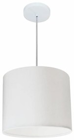 Lustre Pendente Cilíndrico Md-4143 Cúpula em Tecido 35x25cm Branco - Bivolt