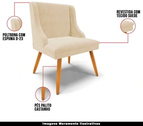 Kit 6 Cadeiras Decorativas Sala de Jantar Pés Palito de Madeira Firenze Suede Bege/Natural G19 - Gran Belo