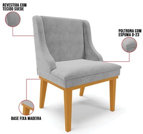 Cadeira de Jantar Liz Suede Cinza Base Fixa Madeira Castanho D03 - D'Rossi