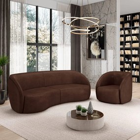 Conjunto Sofá Sala de Estar Bipartido 240cm e Poltrona Clarke PU Marrom Manchado G45 - Gran Belo