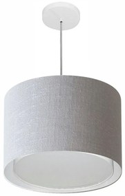 Lustre Pendente Cilíndrico Duplo Md-4292 Cúpula em Tecido 40x30cm Rustico Cinza - Bivolt