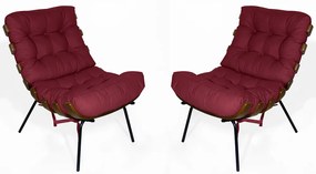 Kit 2 Poltrona Decorativa Costela Suede Bordô