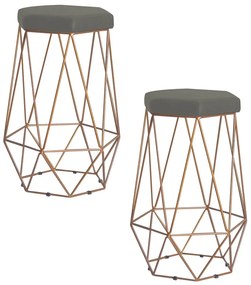 Kit 2 Banqueta Decorativa Rubel Base Gold Suede Cinza G41 - Gran Belo