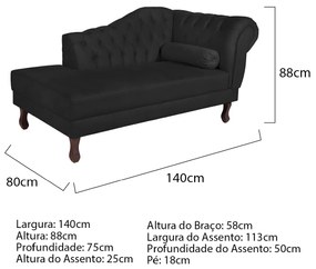 Recamier Diana 140cm Lado Esquerdo Suede Preto - ADJ Decor