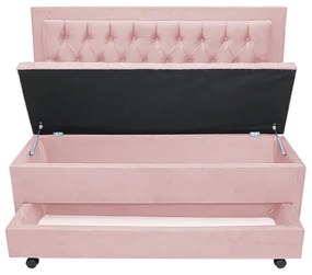 Cabeceira com Calçadeira Baú Casal Queen 160cm Paris Capitonê Suede Rosa - Sheep Estofados - Rosa