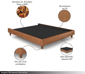 Cama Avulsa para Colchão Casal sem Faixa Torres Pés em Madeira PU Caramelo G91 - Gran Belo
