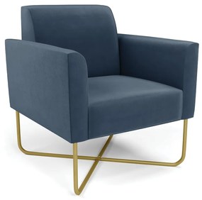 Poltrona Base X Industrial Dourado Marisa Suede Azul Marinho  D03 - D'Rossi