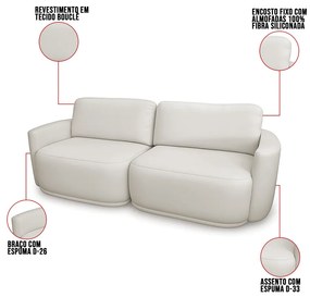Sofá 2 Lugares Orgânico 174cm Modulado para Sala Brumma Bouclê  K01 - D'Rossi - Cinza claro
