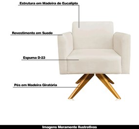 Kit 02 Poltronas Decorativas Isabella Base Giratória Madeira Suede Bege G19 - Gran Belo