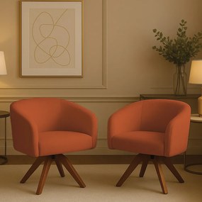 Poltrona Sala Base Giratória Madeira Kit 2 Arielle Bouclê D03 - D'Rossi - Terracota