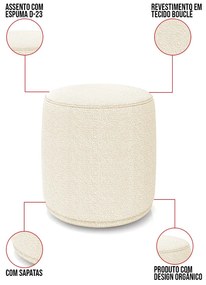Puff Redondo Orgânico para Sala kit 2 Malu Bouclê M11 - D'Rossi - Bege