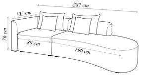 Sofá Curvo Decorativo Kimiko 287Cm 4 Lugares Sala de Estar com Chaise Bouclê Bege G52 - Gran Belo