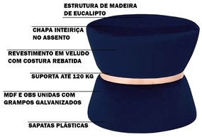 Puff Decorativo Sala de Estar 45cm Dhaka Veludo Azul Marinho G15 - Gran Belo