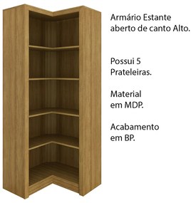 Armário Estante de Canto Alto para Escritório Home Office ME4132 MDP Amendoa G69 - Gran Belo