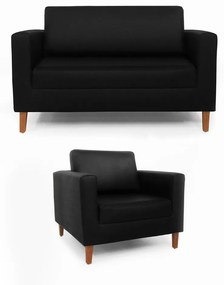 Conjunto Namoradeira + Poltrona Gabriela Suede Preto