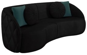 Sofá Decorativo 288cm com Almofadas Redondas Clarke Veludo Preto G45 - Gran Belo