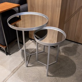 Conjunto Mesa de Apoio e Lateral Espelhada Prata - D'Rossi