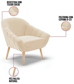 Poltrona Giovana Suede Pés Palito Natural D03 - D'Rossi - Bege