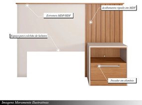 Cabeceira Solteiro com Mesa de Cabeceira Arias Acabamento Ripado MDP OffWhite/Freijó G11 - Gran Belo