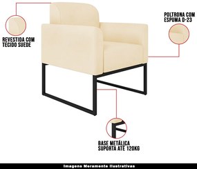 Poltrona Decorativa Isabella Base Industrial Suede Bege/Preto G19 - Gran Belo