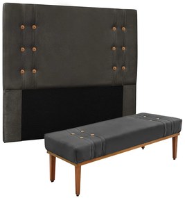 Cabeceira Cama Box Casal 140cm e Recamier Gênova Suede S04 - D'Rossi - Cinza