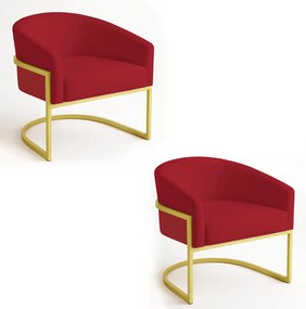 Poltrona Sala Decorativa Industrial Dourada Kit 2 Arielle Veludo D03 - D'Rossi - Marsala