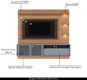 Estante Home Sala de Estar 200cm Navagio Led Freijó/Cinza G73 - Gran Belo