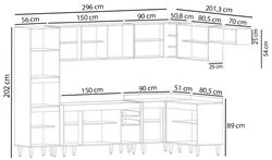 Armário de Cozinha Modulada de Canto 8 Peças CP07 Balcão Castanho/Cinz