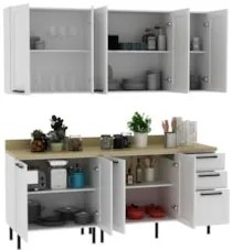 Armário Cozinha 4 Peças Balcão Tampo CP6A Zaya Branco/Carvalho T01 - M