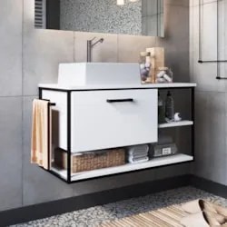Gabinete de Banheiro Suspenso 80cm com Cuba Yuri Branco Z54 - Mpozenat