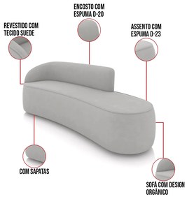 Sofá 4 Lugares Orgânico 220cm Morgan e 2 Poltronas Lua Suede D03 - D'Rossi - Cinza