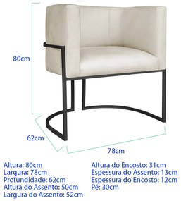 Poltrona Dália Luxo Moderna Estofada Design Sofisticado com Base de Ferro Preto Linho