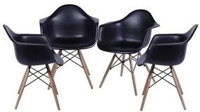 Kit 4 Cadeiras Eames com Braco Preta Base em Madeira - 64684 Sun House