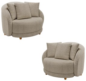 Kit 2 Poltronas Decorativas Base Fixa Galáxia com Almofadas Boucle Bege G45 - Gran Belo