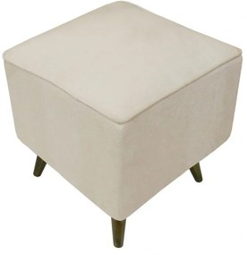 Puff Quadrado Modena Sigma em Suede com Pés Palito Inclinado - Marfim