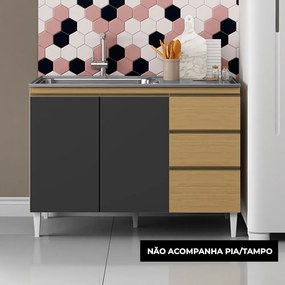Balcão Cozinha sem Tampo 120cm para Pia Paolla Atacama/Grafite A09 - D'Rossi