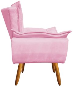 Poltrona Sala de Estar Pé Palito de Madeira Opala Suede Rosa Bebê D03 - D'Rossi